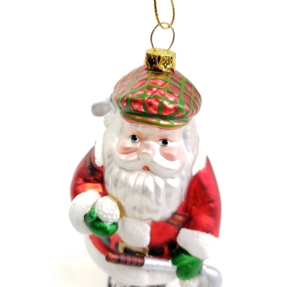 Vintage Blown Glass Santa Golfer Christmas Ornament Scottish Plaid Hat Golf - Picture 4 of 6